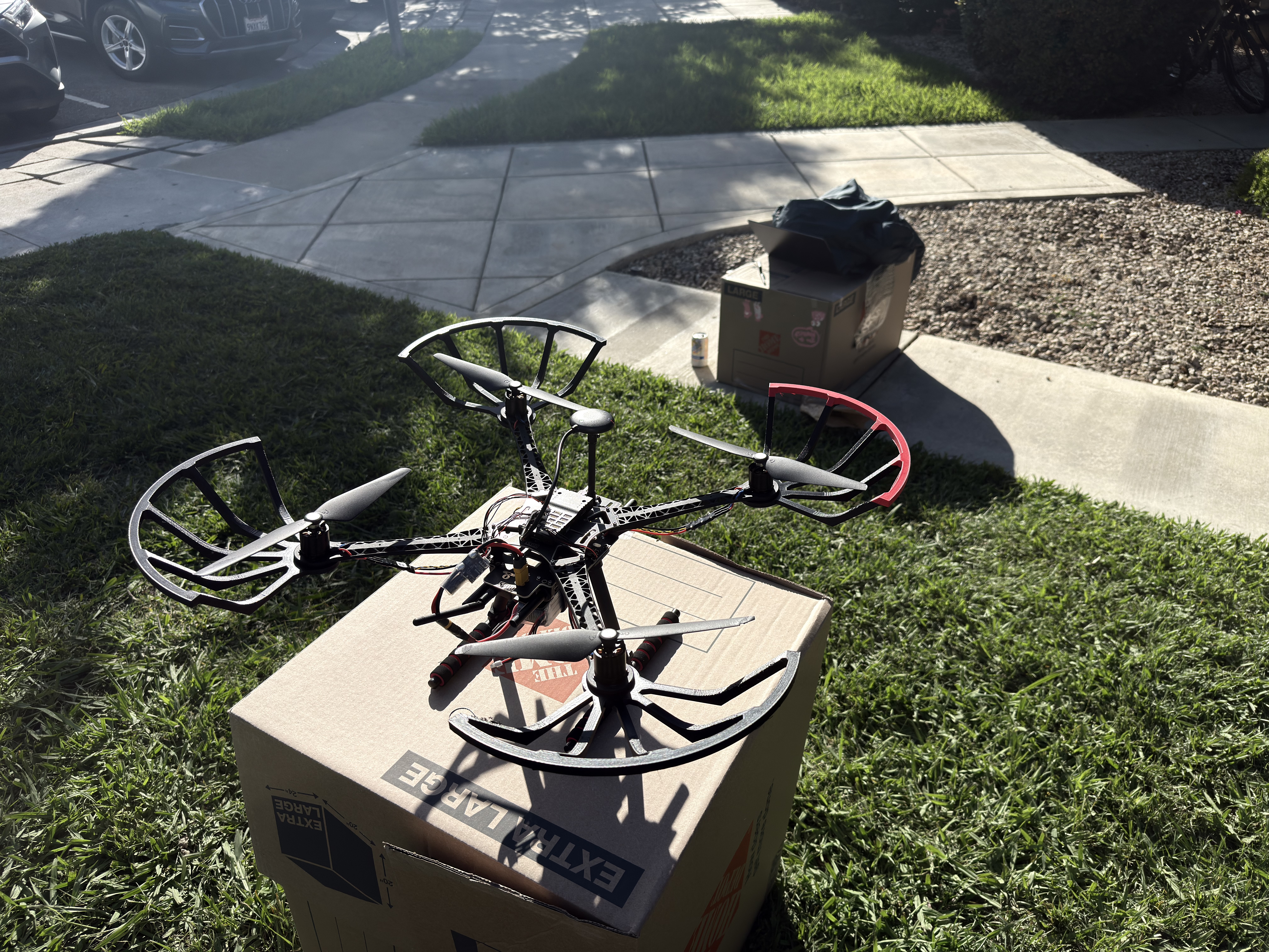 Autonomous trash collection drone outdoors