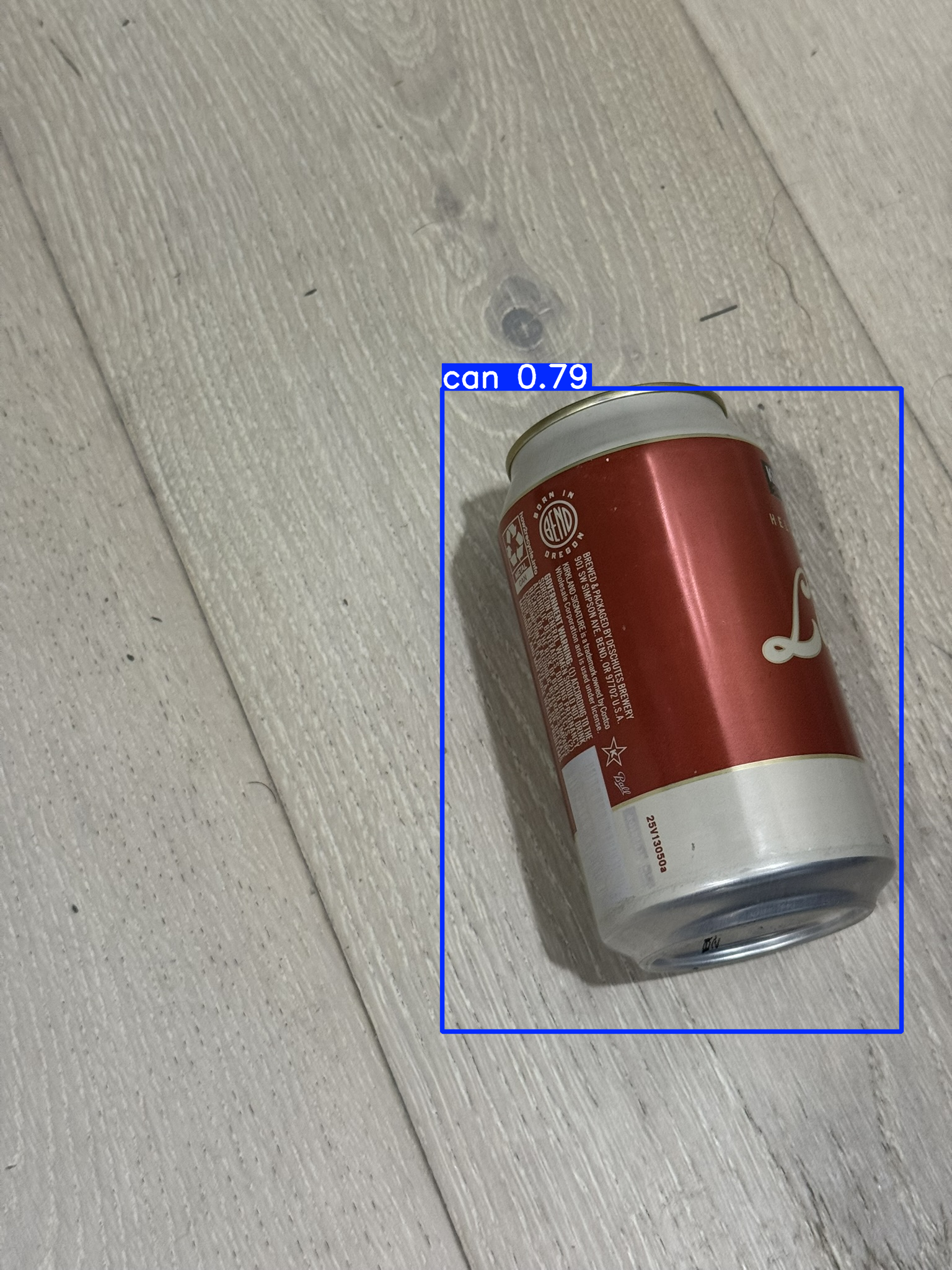 Trash detection model output on a can